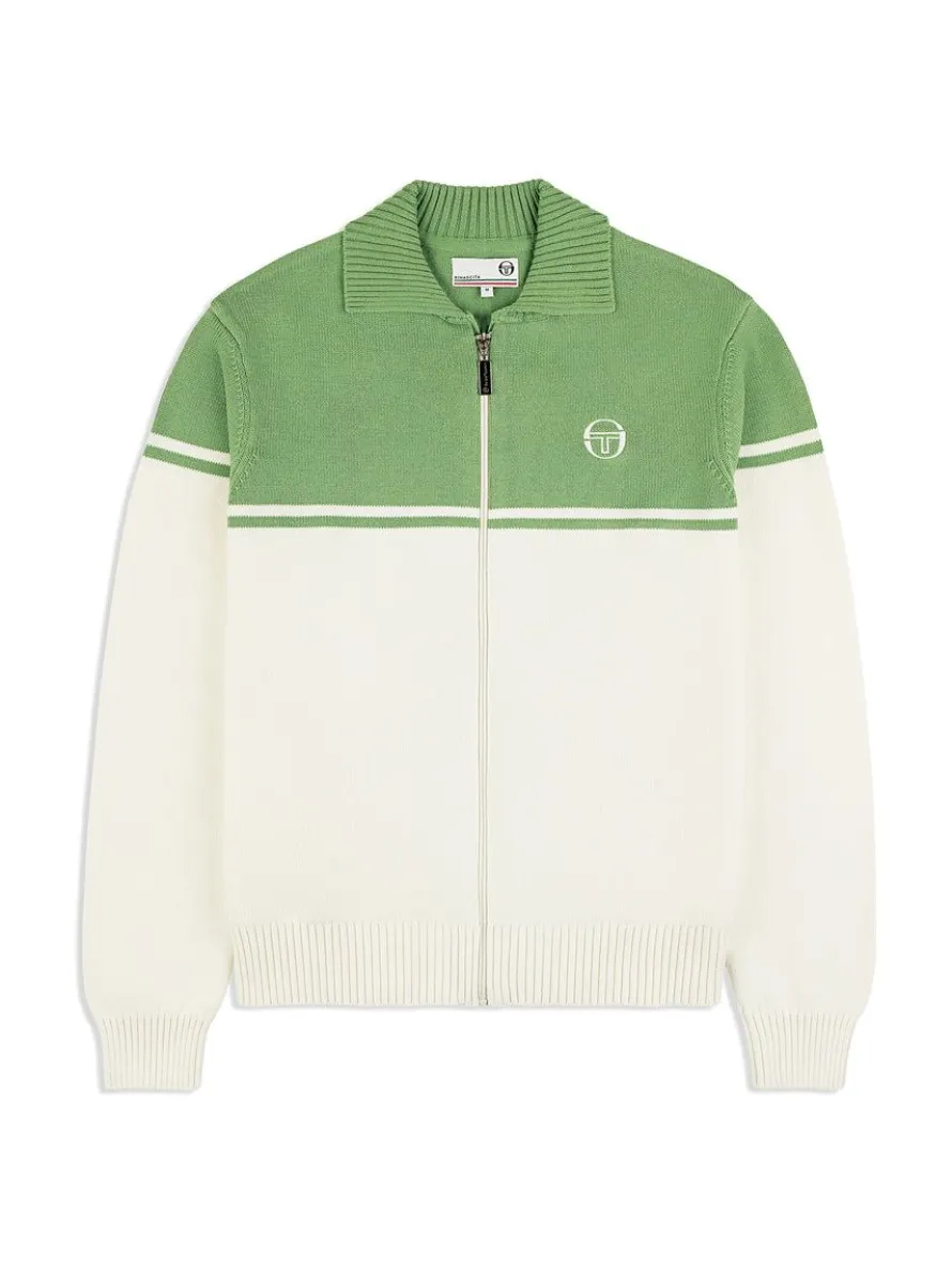 Donato Knit Track Jacket- Gardenia/ Jade Green