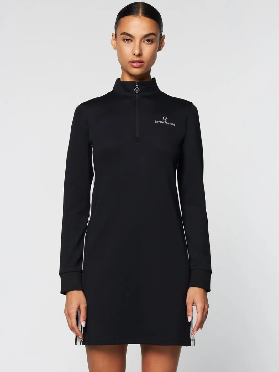 Damarindo Half-Zip Track Dress- Black