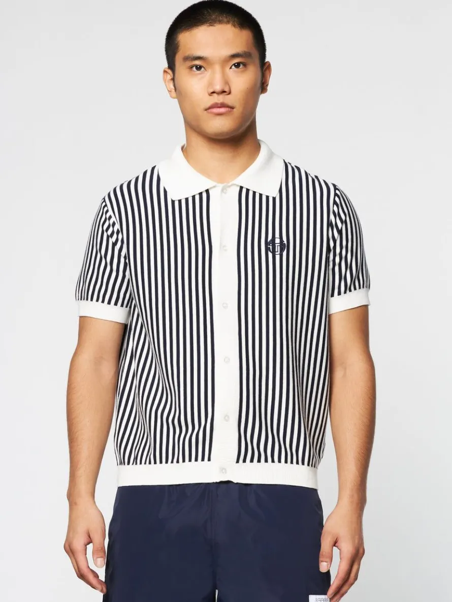 Abramo Knit Polo- Pearled Ivory/ Maritime Blue