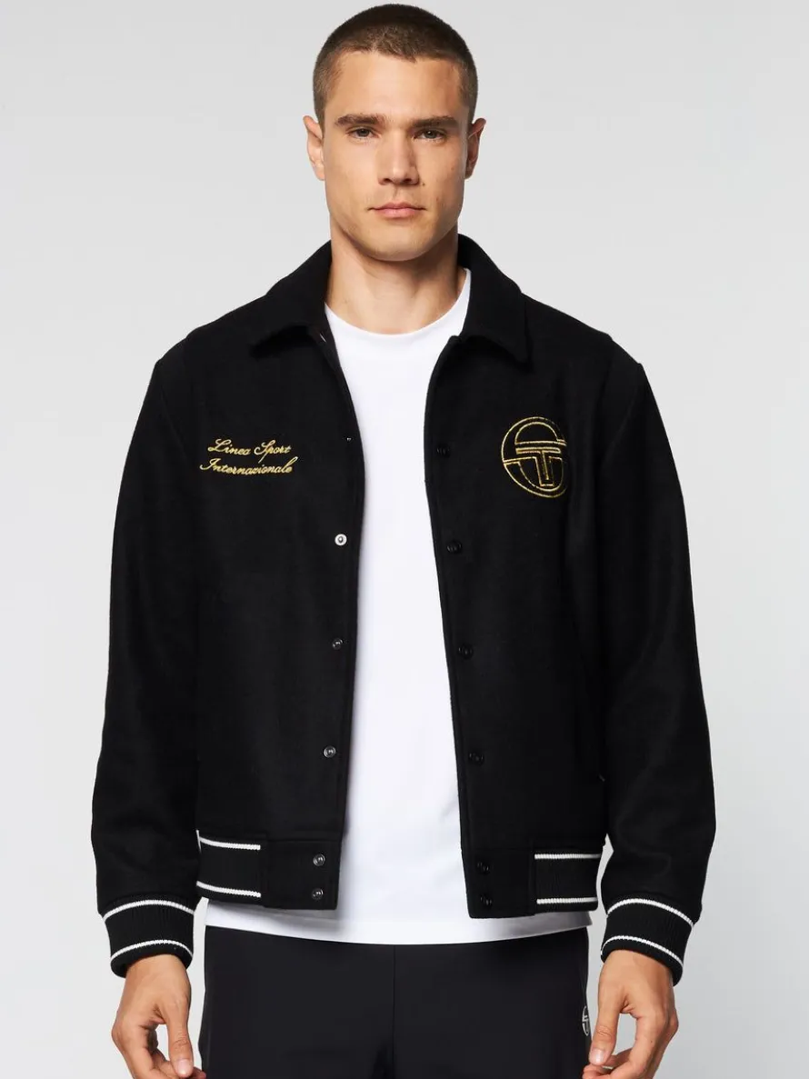 Prep Wool Varsity Jacket- Black