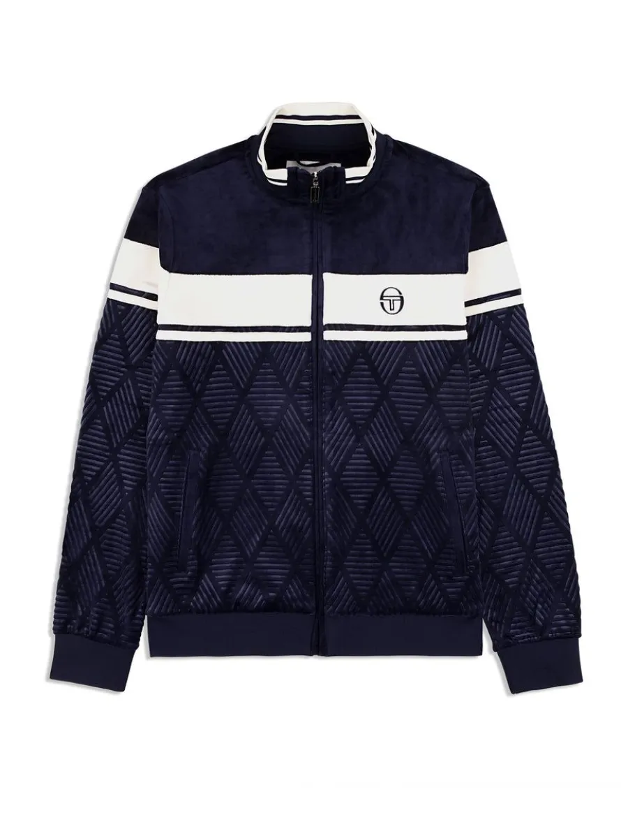 Debossed Damarindo Velour Track Jacket- Maritime Blue
