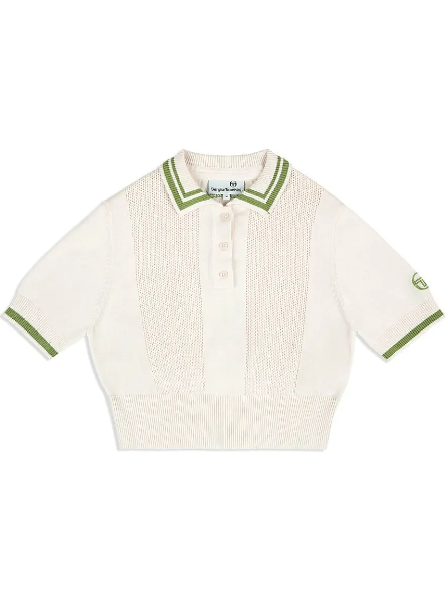 Perla Knit Cropped Polo- Gardenia