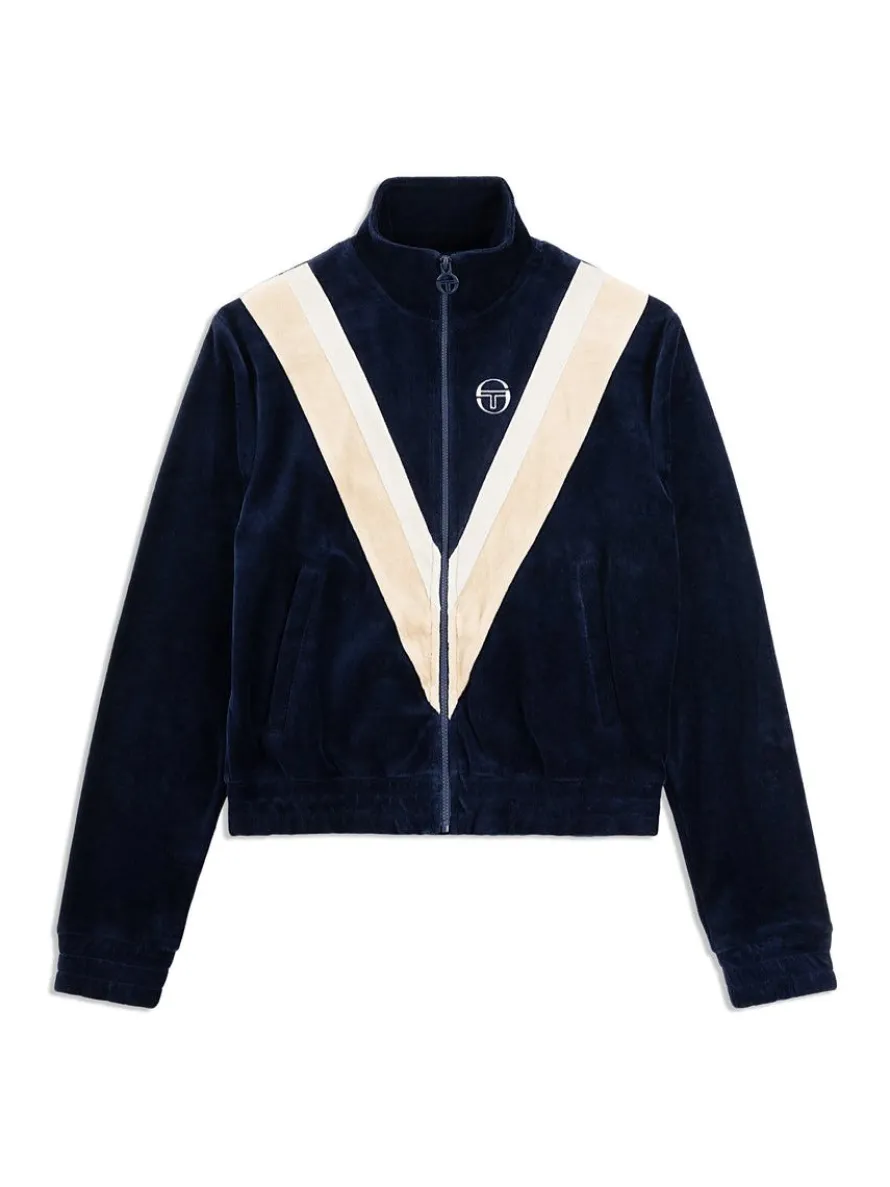 Sara Velour Track Jacket- Maritime Blue