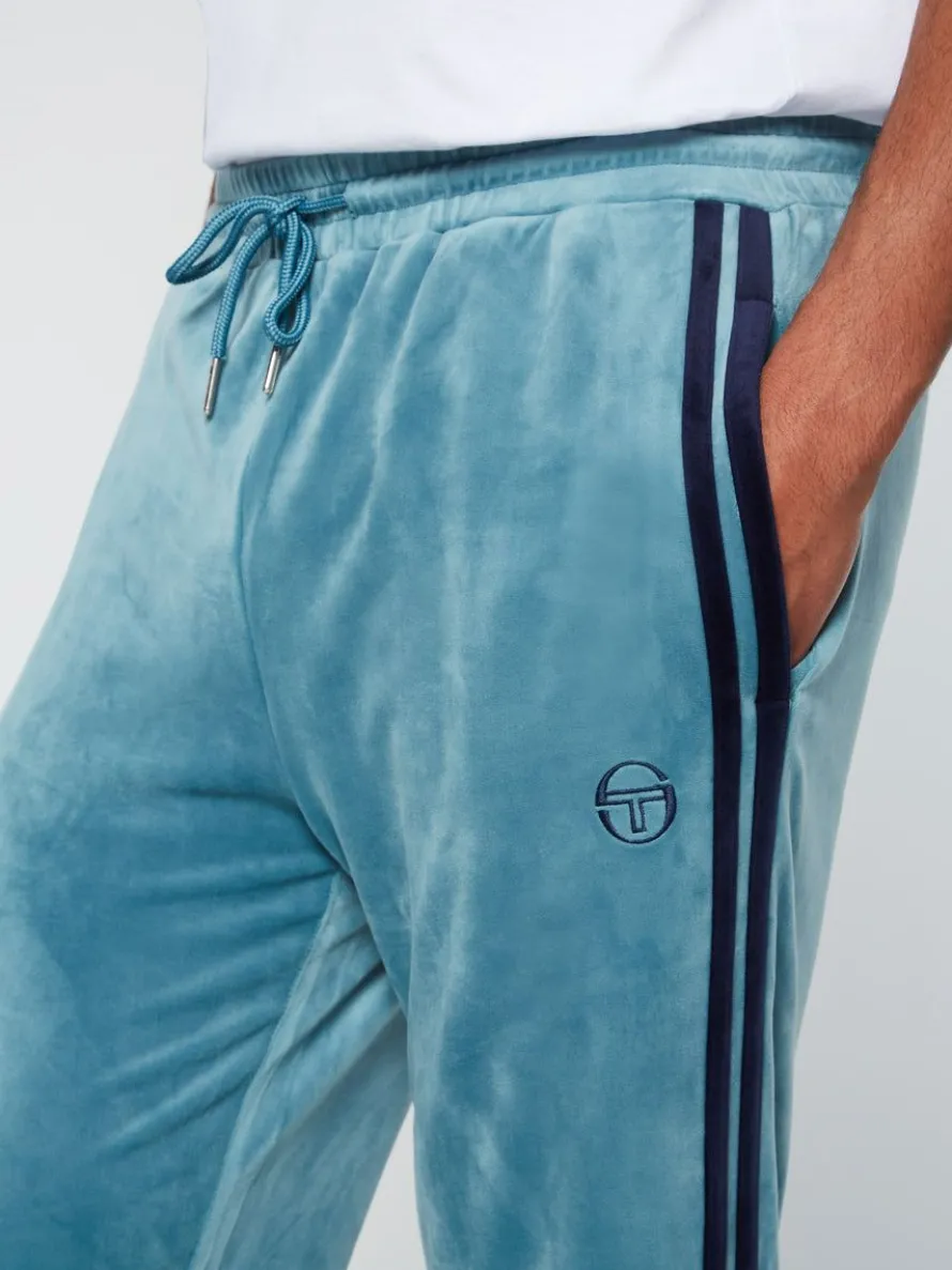 Debossed Damarindo Velour Track Pant- Larkspur