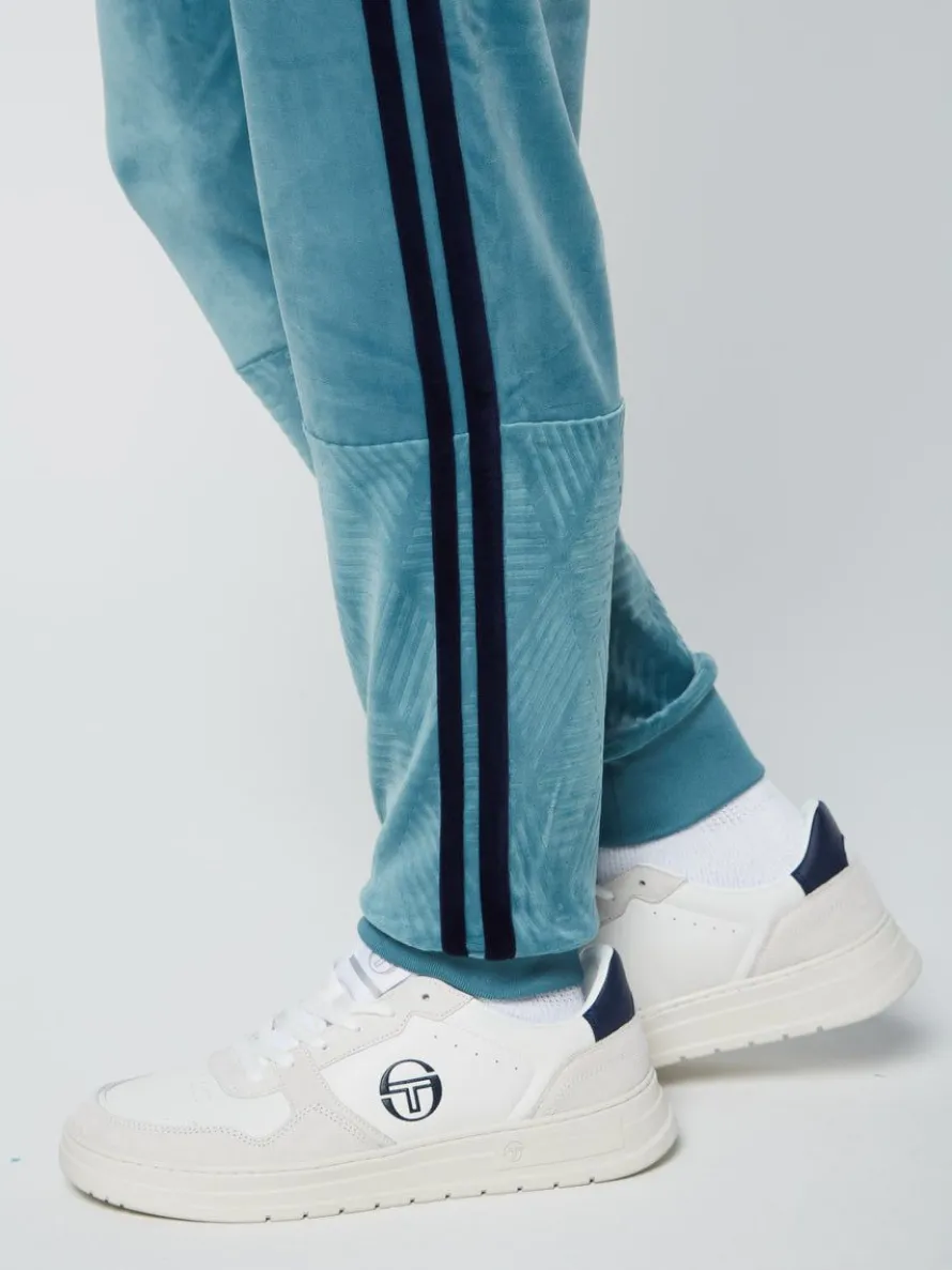 Debossed Damarindo Velour Track Pant- Larkspur