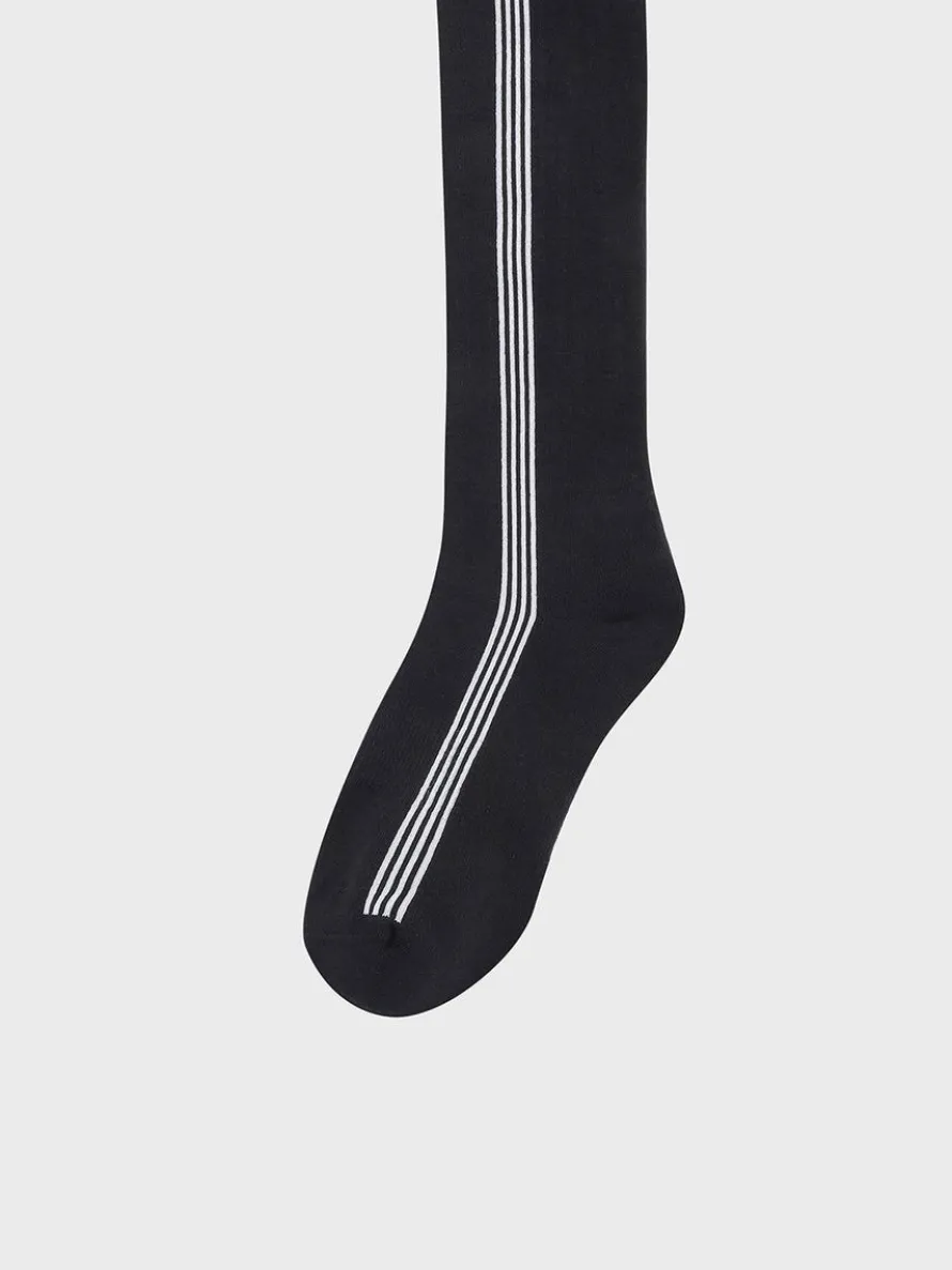 Striped Knee High Socks- Black