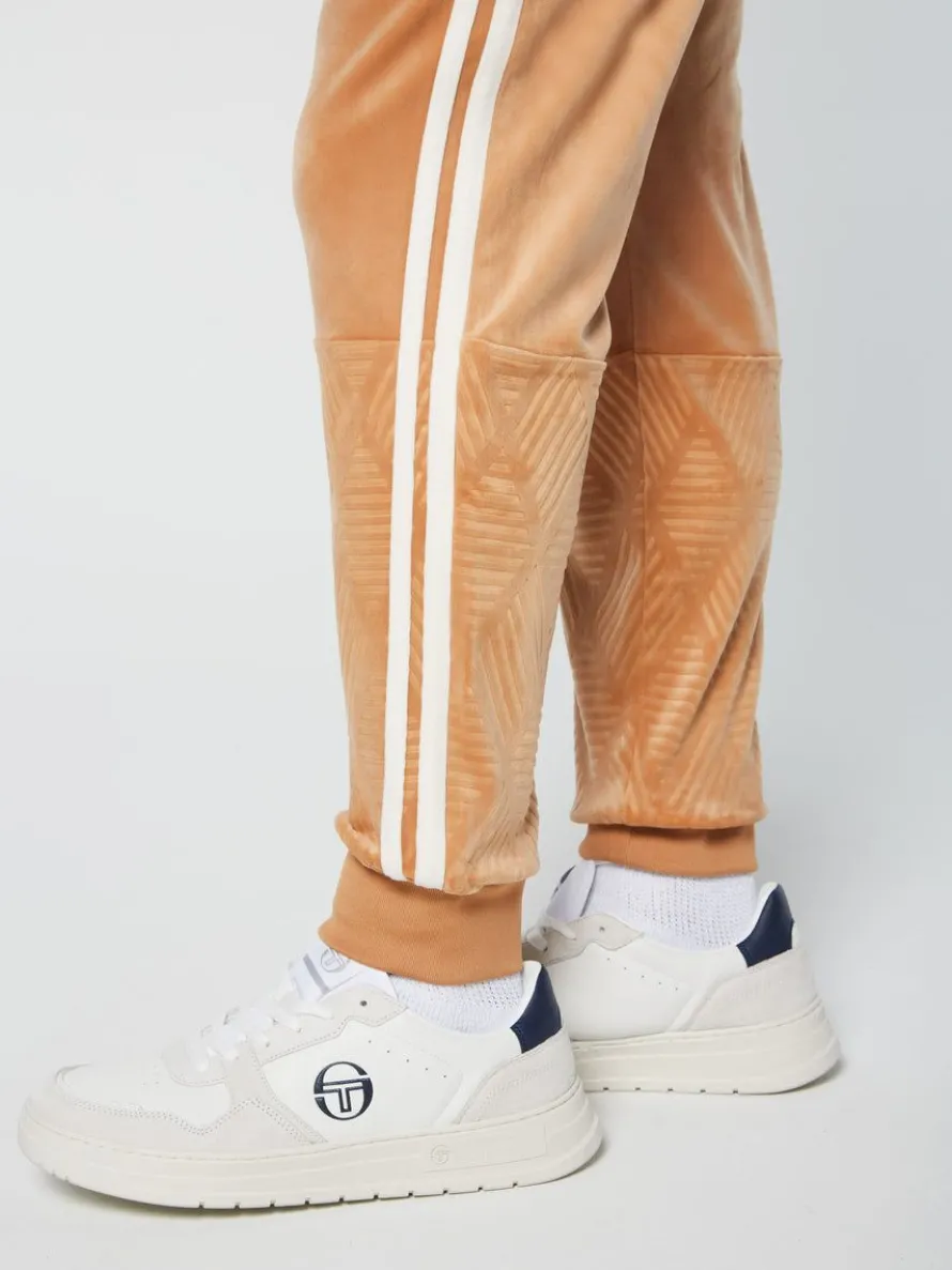 Debossed Damarindo Velour Track Pant- Meerkat