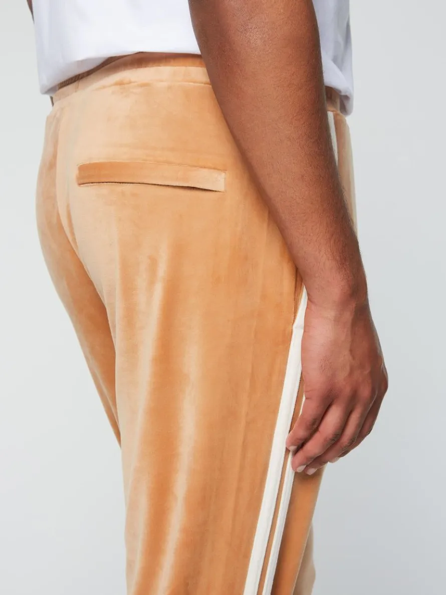 Debossed Damarindo Velour Track Pant- Meerkat