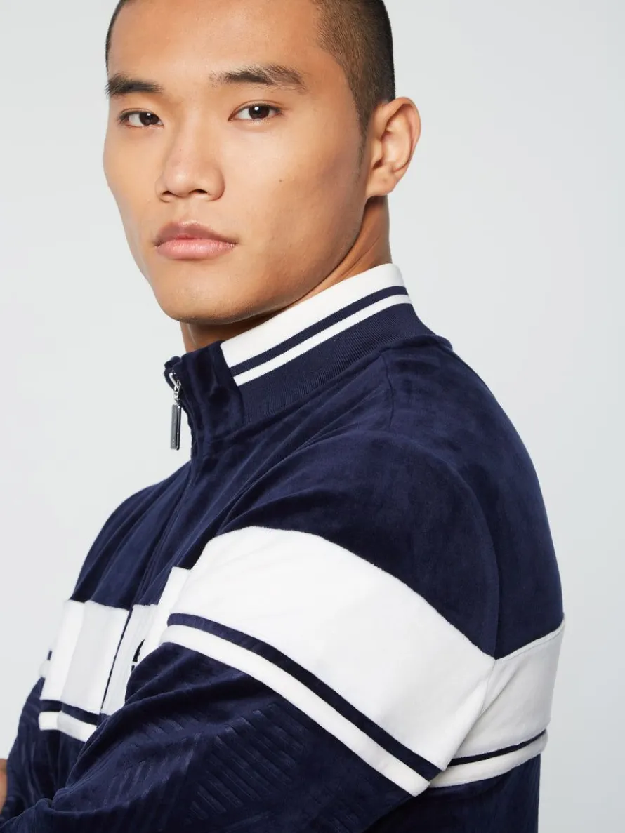 Debossed Damarindo Velour Track Jacket- Maritime Blue