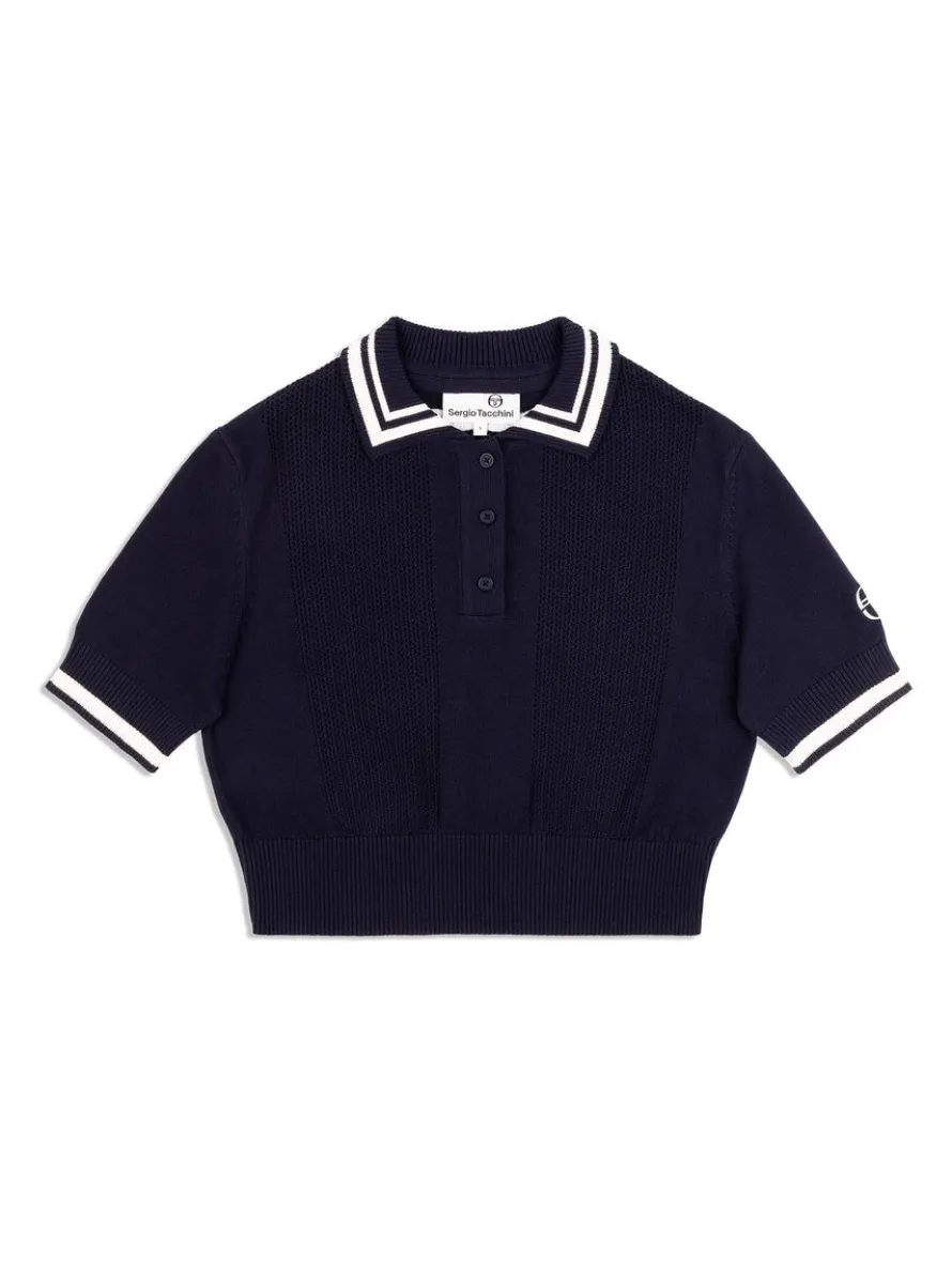 Perla Knit Cropped Polo- Maritime Blue